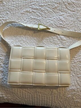 Woven Leather Crossbody Bag - Cream